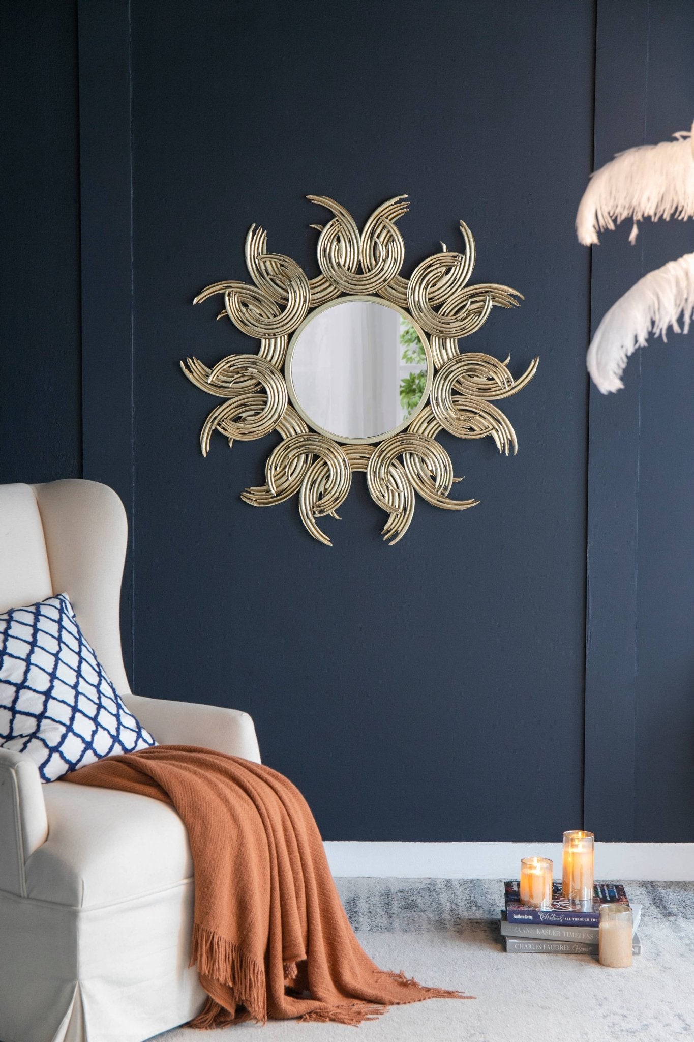 38" Sunburst Metal Decorative Mirror with Gold Finish, Boho: Gold / Iron - HER Home Design Boutique
